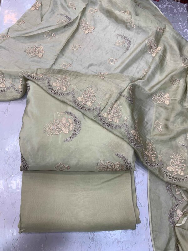Muted Olive Gray Embroidery 3pc designerwearcollection.com