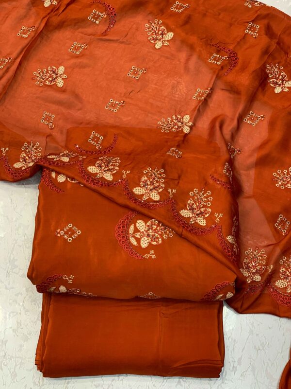 Rust Orange Embroidery 3pc designerwearcollection.com