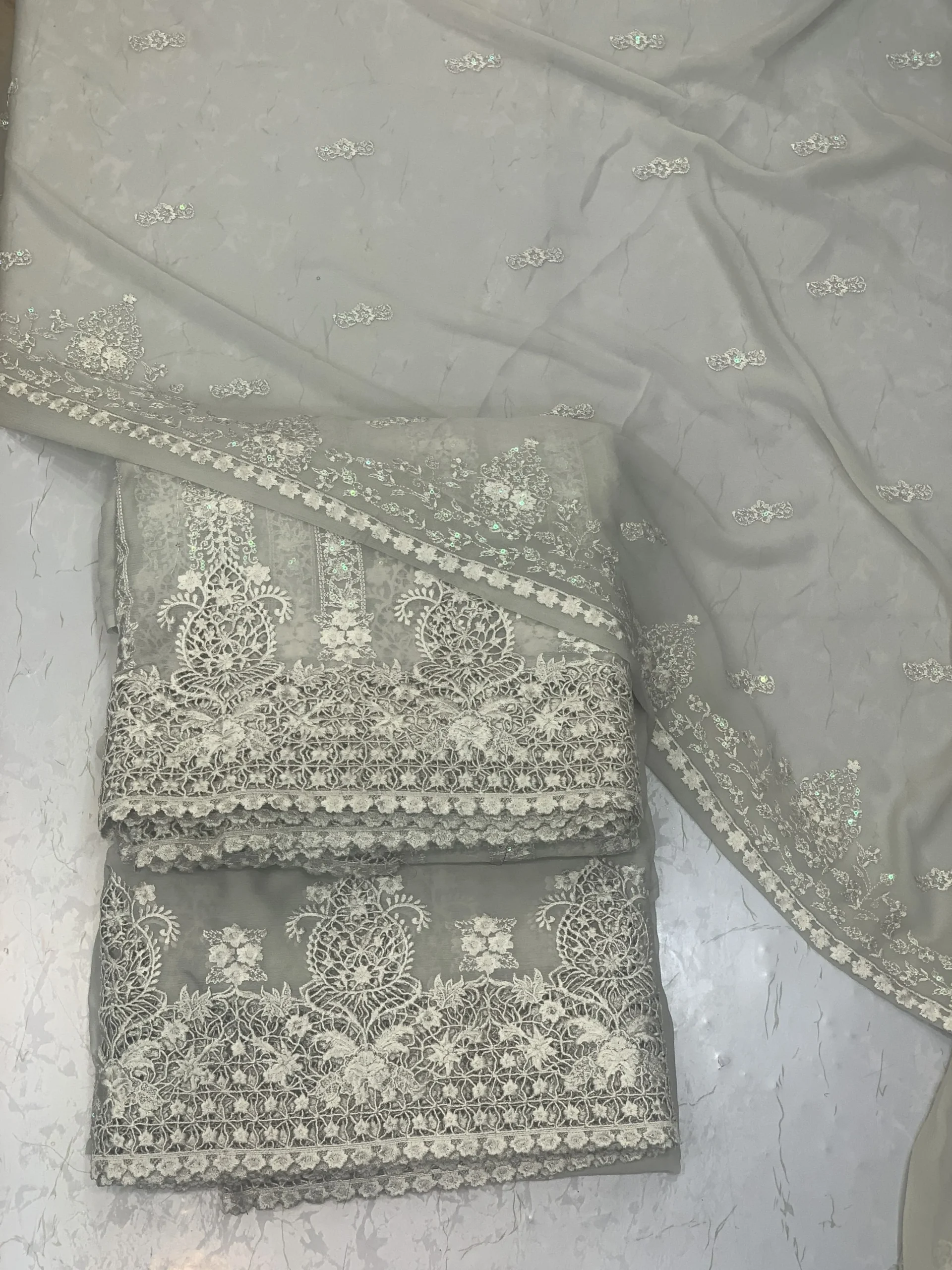 Gray Olive embroidered chiffon