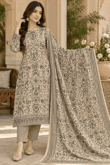 Printed Raw Silk 3 Piece Suit Navy Blue